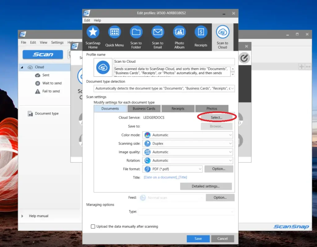 Screenshot of ScanSnap setup, 4